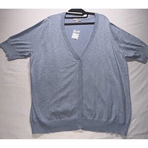 Woman Within Cardigan Womens 1X Blue Short Sleeve V-Neck Button Up Knit Sweater